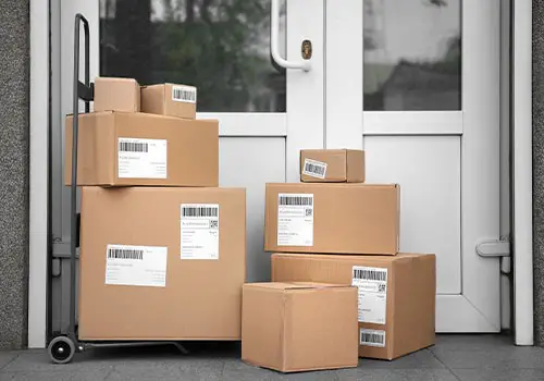 Packages outside a door.