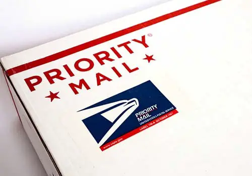 USPS Priority Mail shipping box.