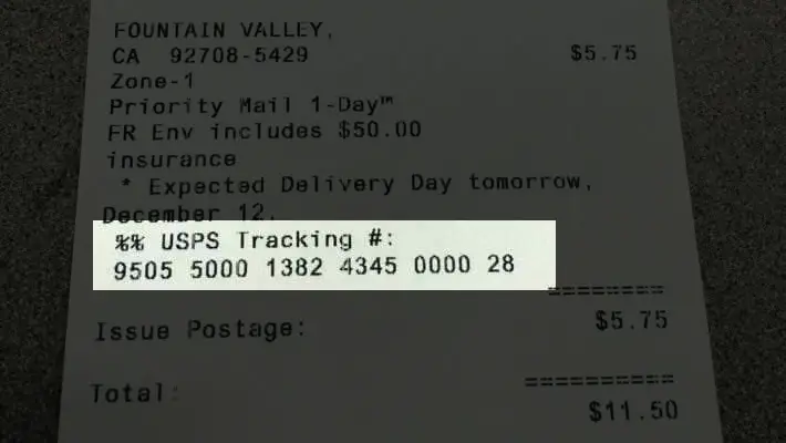USPS Receipt With Tracking Number